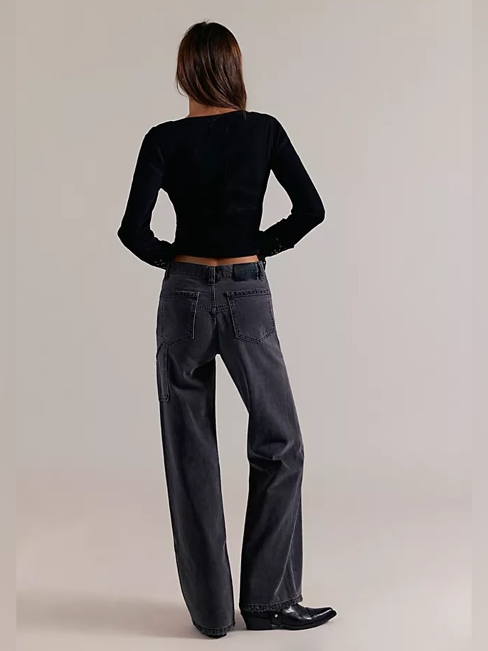 We The Free Tinsley Baggy High Rise Straigjt Leg Jeans Faded Black Slouch Grunge - Picture 2 of 16